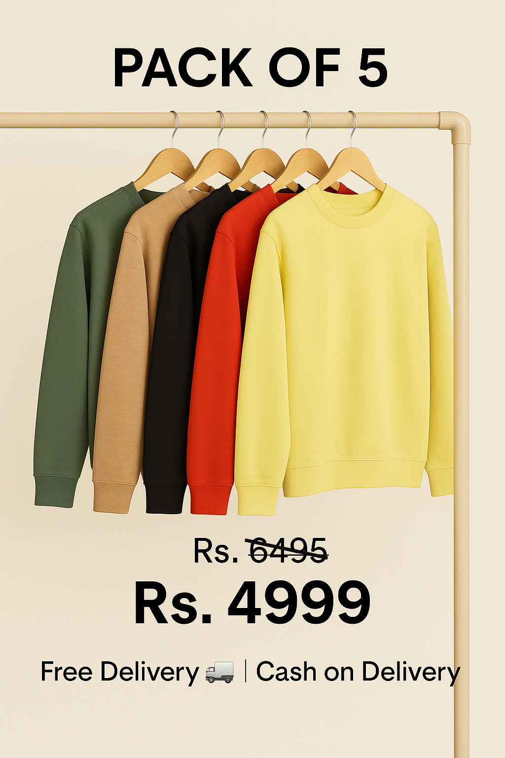 Pack of 5 Premium Sweatshirts – Flat 30% OFF