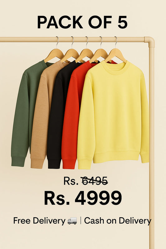 Pack of 5 Premium Sweatshirts – Flat 30% OFF
